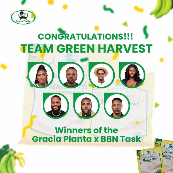 BBNaija Housemates Handi, Kellyrae, Nelly, Ocee, Shaun, Tjay, and Topher Win Gracia Planta Task Team Green Harvest
